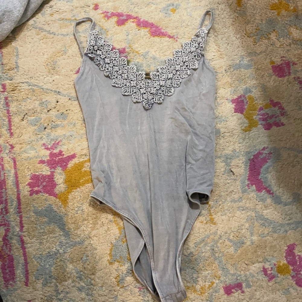 Free people deep v neck blue bodysuit